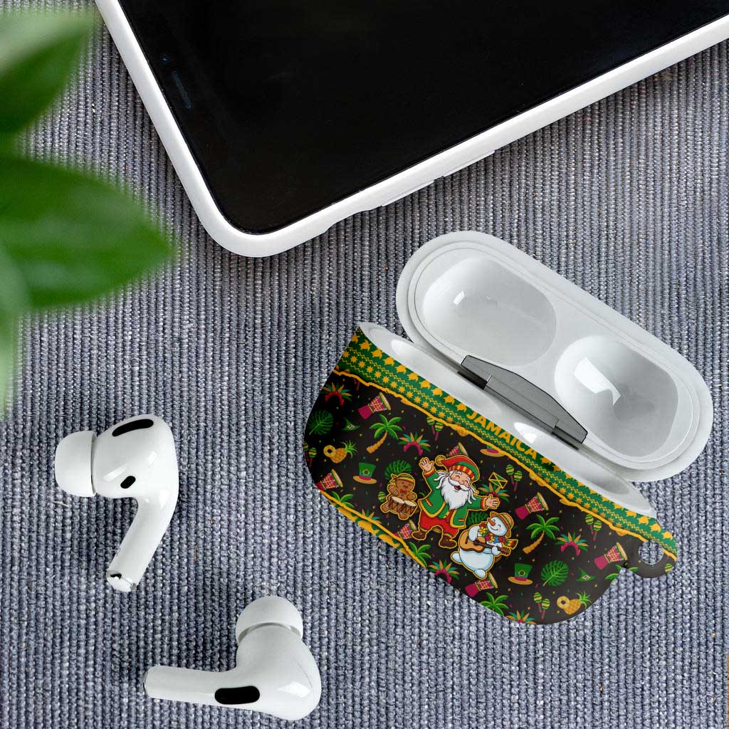 Jamaica Christmas AirPods Case with Rasta Santa Snowman Gingerbread Drummer Palm Trees and Green Yellow Knit Pattern Design - Wonder Print Shop