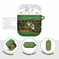 Jamaica Christmas AirPods Case with Rasta Santa Snowman Gingerbread Drummer Palm Trees and Green Yellow Knit Pattern Design - Wonder Print Shop