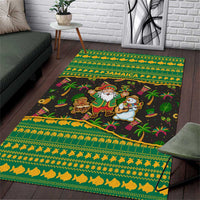 Jamaica Christmas Area Rug with Rasta Santa Snowman Gingerbread Drummer Palm Trees and Green Yellow Knit Pattern Design - Wonder Print Shop