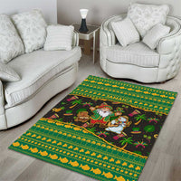 Jamaica Christmas Area Rug with Rasta Santa Snowman Gingerbread Drummer Palm Trees and Green Yellow Knit Pattern Design - Wonder Print Shop