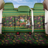 Jamaica Christmas Back Car Seat Cover with Rasta Santa Snowman Gingerbread Drummer Palm Trees and Green Yellow Knit Pattern Design - Wonder Print Shop