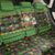 Jamaica Christmas Back Car Seat Cover with Rasta Santa Snowman Gingerbread Drummer Palm Trees and Green Yellow Knit Pattern Design - Wonder Print Shop