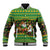 Jamaica Christmas Baseball Jacket with Rasta Santa Snowman Gingerbread Drummer Palm Trees and Green Yellow Knit Pattern Design - Wonder Print Shop