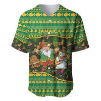 Jamaica Christmas Baseball Jersey with Rasta Santa Snowman Gingerbread Drummer Palm Trees and Green Yellow Knit Pattern Design - Wonder Print Shop