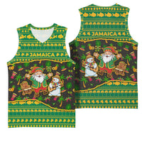 Jamaica Christmas Basketball Jersey with Rasta Santa Snowman Gingerbread Drummer Palm Trees and Green Yellow Knit Pattern Design - Wonder Print Shop
