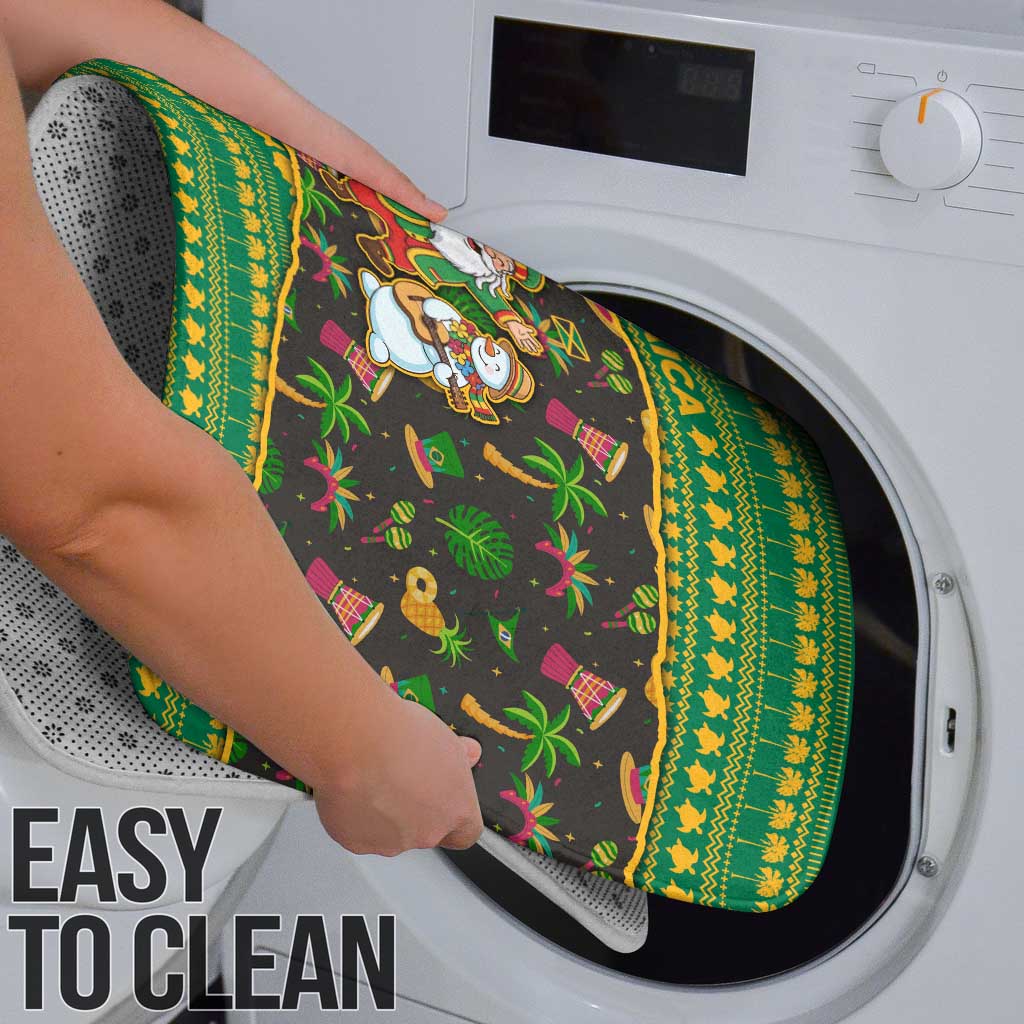 Jamaica Christmas Bathroom Set with Rasta Santa Snowman Gingerbread Drummer Palm Trees and Green Yellow Knit Pattern Design - Wonder Print Shop