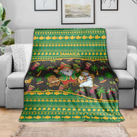 Jamaica Christmas Blanket with Rasta Santa Snowman Gingerbread Drummer Palm Trees and Green Yellow Knit Pattern Design - Wonder Print Shop