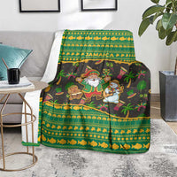Jamaica Christmas Blanket with Rasta Santa Snowman Gingerbread Drummer Palm Trees and Green Yellow Knit Pattern Design - Wonder Print Shop
