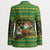 Jamaica Christmas Blazer with Rasta Santa Snowman Gingerbread Drummer Palm Trees and Green Yellow Knit Pattern Design - Wonder Print Shop