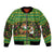 Jamaica Christmas Bomber Jacket with Rasta Santa Snowman Gingerbread Drummer Palm Trees and Green Yellow Knit Pattern Design - Wonder Print Shop