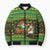 Jamaica Christmas Bomber Puffer Jacket with Rasta Santa Snowman Gingerbread Drummer Palm Trees and Green Yellow Knit Pattern Design - Wonder Print Shop