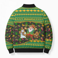 Jamaica Christmas Bomber Puffer Jacket with Rasta Santa Snowman Gingerbread Drummer Palm Trees and Green Yellow Knit Pattern Design - Wonder Print Shop