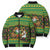 Jamaica Christmas Bomber Puffer Jacket with Rasta Santa Snowman Gingerbread Drummer Palm Trees and Green Yellow Knit Pattern Design - Wonder Print Shop