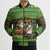 Jamaica Christmas Bomber Puffer Jacket with Rasta Santa Snowman Gingerbread Drummer Palm Trees and Green Yellow Knit Pattern Design - Wonder Print Shop