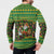 Jamaica Christmas Button Sweatshirt with Rasta Santa Snowman Gingerbread Drummer Palm Trees and Green Yellow Knit Pattern Design - Wonder Print Shop