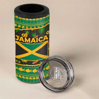 Jamaica Christmas 4 in 1 Can Cooler Tumbler with Rasta Santa Snowman Gingerbread Drummer Palm Trees and Green Yellow Knit Pattern Design - Wonder Print Shop