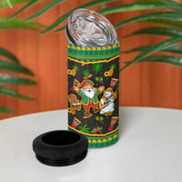 Jamaica Christmas 4 in 1 Can Cooler Tumbler with Rasta Santa Snowman Gingerbread Drummer Palm Trees and Green Yellow Knit Pattern Design - Wonder Print Shop