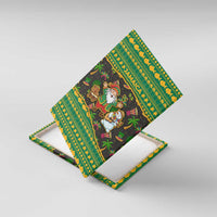 Jamaica Christmas Canvas Wall Art with Rasta Santa Snowman Gingerbread Drummer Palm Trees and Green Yellow Knit Pattern Design - Wonder Print Shop
