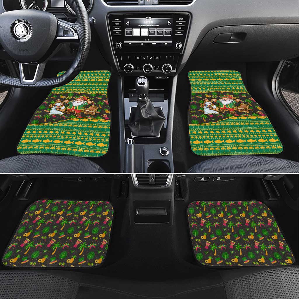 Jamaica Christmas Car Mats with Rasta Santa Snowman Gingerbread Drummer Palm Trees and Green Yellow Knit Pattern Design - Wonder Print Shop