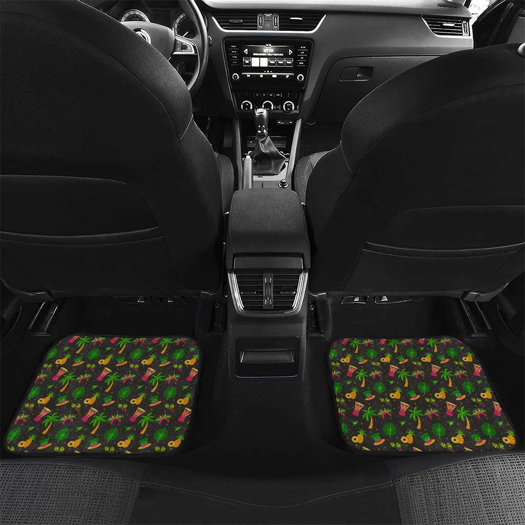 Jamaica Christmas Car Mats with Rasta Santa Snowman Gingerbread Drummer Palm Trees and Green Yellow Knit Pattern Design - Wonder Print Shop
