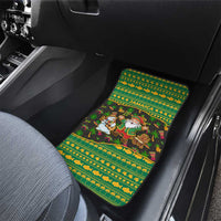 Jamaica Christmas Car Mats with Rasta Santa Snowman Gingerbread Drummer Palm Trees and Green Yellow Knit Pattern Design - Wonder Print Shop