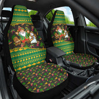 Jamaica Christmas Car Seat Cover with Rasta Santa Snowman Gingerbread Drummer Palm Trees and Green Yellow Knit Pattern Design - Wonder Print Shop