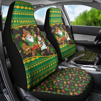 Jamaica Christmas Car Seat Cover with Rasta Santa Snowman Gingerbread Drummer Palm Trees and Green Yellow Knit Pattern Design - Wonder Print Shop