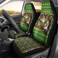 Jamaica Christmas Car Seat Cover with Rasta Santa Snowman Gingerbread Drummer Palm Trees and Green Yellow Knit Pattern Design - Wonder Print Shop