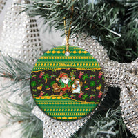 Jamaica Christmas Ceramic Ornament with Rasta Santa Snowman Gingerbread Drummer Palm Trees and Green Yellow Knit Pattern Design - Wonder Print Shop