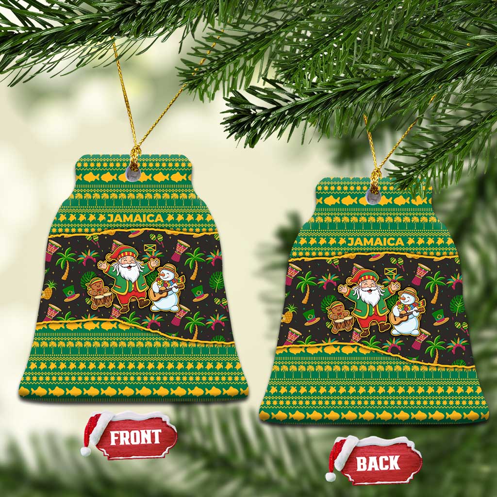 Jamaica Christmas Ceramic Ornament with Rasta Santa Snowman Gingerbread Drummer Palm Trees and Green Yellow Knit Pattern Design - Wonder Print Shop