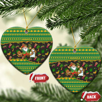 Jamaica Christmas Ceramic Ornament with Rasta Santa Snowman Gingerbread Drummer Palm Trees and Green Yellow Knit Pattern Design - Wonder Print Shop