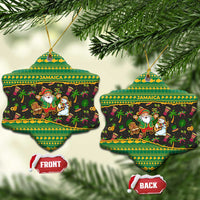 Jamaica Christmas Ceramic Ornament with Rasta Santa Snowman Gingerbread Drummer Palm Trees and Green Yellow Knit Pattern Design - Wonder Print Shop