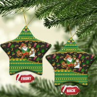 Jamaica Christmas Ceramic Ornament with Rasta Santa Snowman Gingerbread Drummer Palm Trees and Green Yellow Knit Pattern Design - Wonder Print Shop