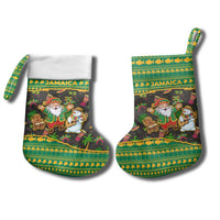 Jamaica Christmas Stocking with Rasta Santa Snowman Gingerbread Drummer Palm Trees and Green Yellow Knit Pattern Design - Wonder Print Shop