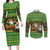 Jamaica Christmas Couples Matching Long Sleeve Bodycon Dress and Long Sleeve Button Shirt with Rasta Santa Snowman Gingerbread Drummer Palm Trees and Green Yellow Knit Pattern Design - Wonder Print Shop
