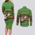 Jamaica Christmas Couples Matching Long Sleeve Bodycon Dress and Long Sleeve Button Shirt with Rasta Santa Snowman Gingerbread Drummer Palm Trees and Green Yellow Knit Pattern Design - Wonder Print Shop