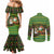 Jamaica Christmas Couples Matching Mermaid Dress and Long Sleeve Button Shirt with Rasta Santa Snowman Gingerbread Drummer Palm Trees and Green Yellow Knit Pattern Design - Wonder Print Shop