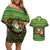 Jamaica Christmas Couples Matching Off Shoulder Short Dress and Hawaiian Shirt with Rasta Santa Snowman Gingerbread Drummer Palm Trees and Green Yellow Knit Pattern Design - Wonder Print Shop