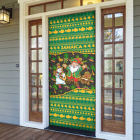 Jamaica Christmas Door Cover with Rasta Santa Snowman Gingerbread Drummer Palm Trees and Green Yellow Knit Pattern Design - Wonder Print Shop