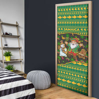 Jamaica Christmas Door Cover with Rasta Santa Snowman Gingerbread Drummer Palm Trees and Green Yellow Knit Pattern Design - Wonder Print Shop