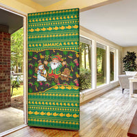 Jamaica Christmas Door Cover with Rasta Santa Snowman Gingerbread Drummer Palm Trees and Green Yellow Knit Pattern Design - Wonder Print Shop