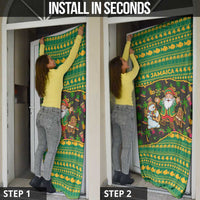 Jamaica Christmas Door Cover with Rasta Santa Snowman Gingerbread Drummer Palm Trees and Green Yellow Knit Pattern Design - Wonder Print Shop