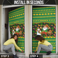 Jamaica Christmas Door Cover with Rasta Santa Snowman Gingerbread Drummer Palm Trees and Green Yellow Knit Pattern Design - Wonder Print Shop