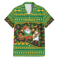 Jamaica Christmas Family Matching Mermaid Dress and Hawaiian Shirt with Rasta Santa Snowman Gingerbread Drummer Palm Trees and Green Yellow Knit Pattern Design - Wonder Print Shop