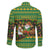 Jamaica Christmas Family Matching Off The Shoulder Long Sleeve Dress and Hawaiian Shirt with Rasta Santa Snowman Gingerbread Drummer Palm Trees and Green Yellow Knit Pattern Design - Wonder Print Shop