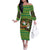 Jamaica Christmas Family Matching Off The Shoulder Long Sleeve Dress and Hawaiian Shirt with Rasta Santa Snowman Gingerbread Drummer Palm Trees and Green Yellow Knit Pattern Design - Wonder Print Shop