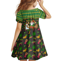 Jamaica Christmas Family Matching Puletasi and Hawaiian Shirt with Rasta Santa Snowman Gingerbread Drummer Palm Trees and Green Yellow Knit Pattern Design - Wonder Print Shop