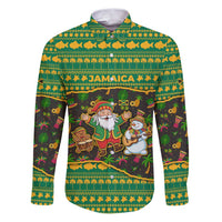 Jamaica Christmas Family Matching Puletasi and Hawaiian Shirt with Rasta Santa Snowman Gingerbread Drummer Palm Trees and Green Yellow Knit Pattern Design - Wonder Print Shop