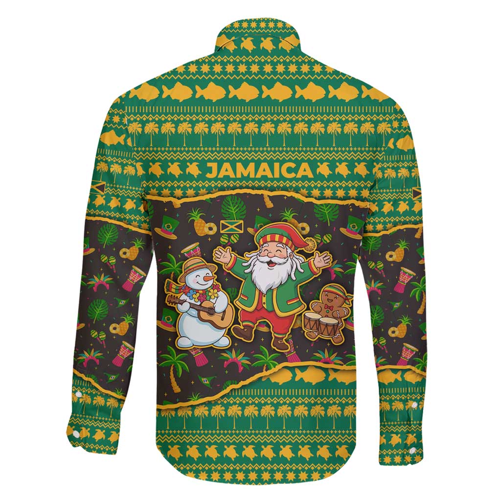 Jamaica Christmas Family Matching Short Sleeve Bodycon Dress and Hawaiian Shirt with Rasta Santa Snowman Gingerbread Drummer Palm Trees and Green Yellow Knit Pattern Design - Wonder Print Shop