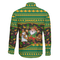 Jamaica Christmas Family Matching Summer Maxi Dress and Hawaiian Shirt with Rasta Santa Snowman Gingerbread Drummer Palm Trees and Green Yellow Knit Pattern Design - Wonder Print Shop
